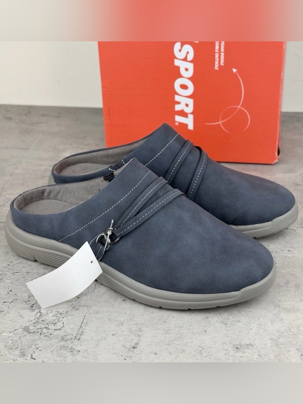 JSport Womens Slip On Gina Mule Shoes Clogs Comfort (Navy) Sz 8 New